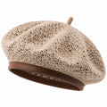 Béret taille unique en maille beige avec bordure marron style décontracté