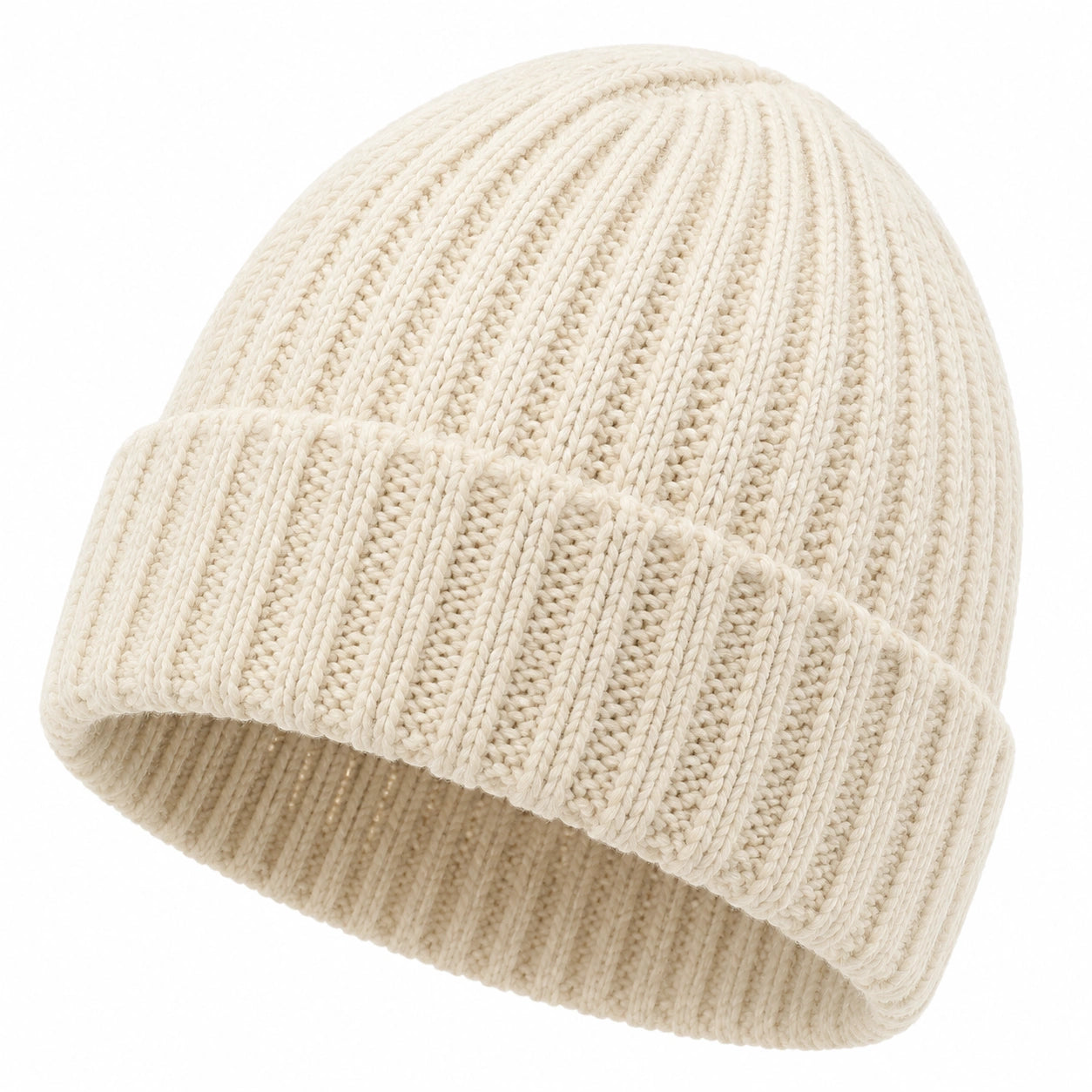 Bonnet taille unique en maille écru à revers côtelé pour adulte