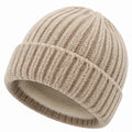 Bonnet en maille beige taille unique doublé chaud à revers