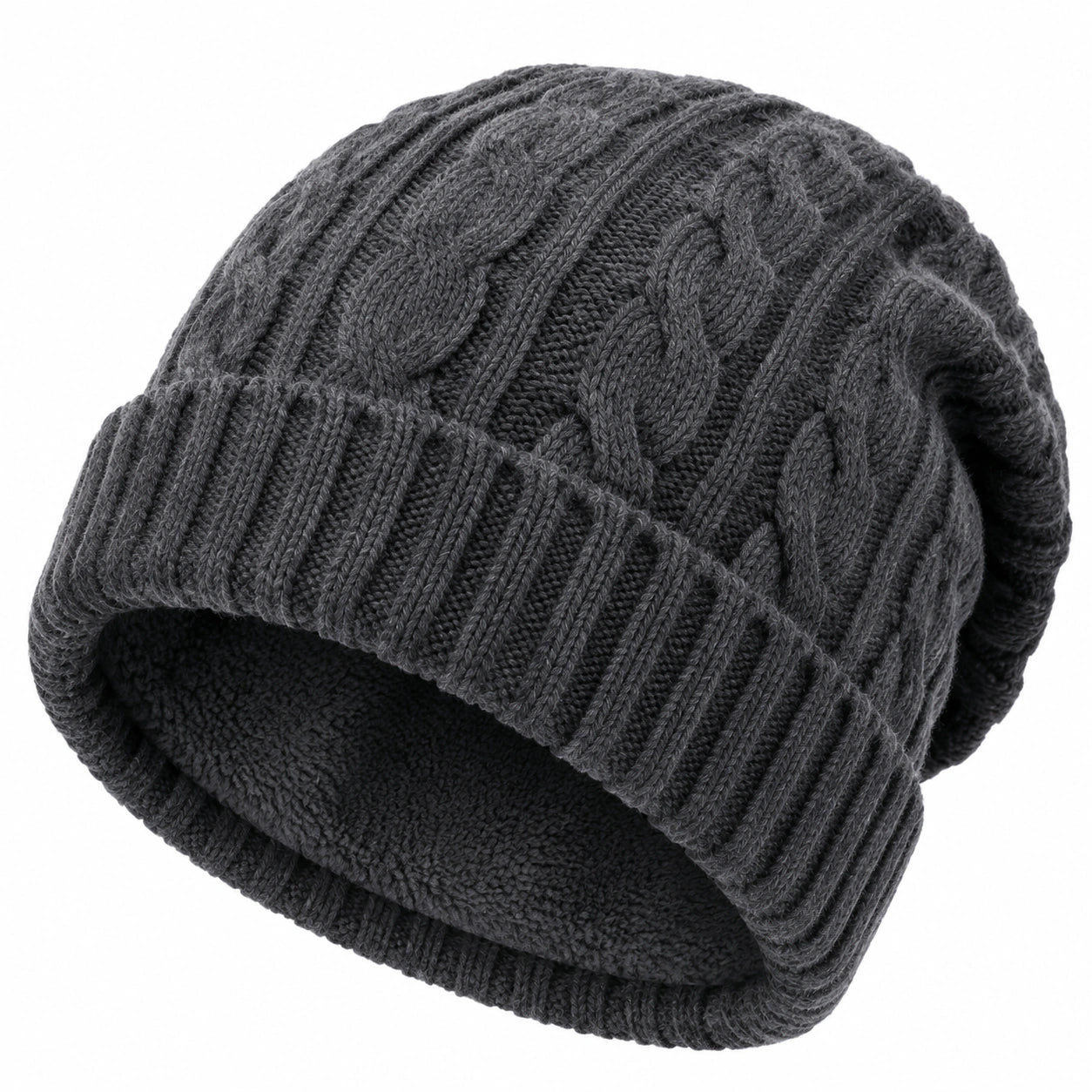 Bonnet en maille torsadée gris anthracite taille unique à revers pour adulte