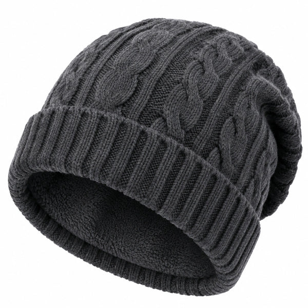 Bonnet en maille torsadée gris anthracite taille unique à revers pour adulte