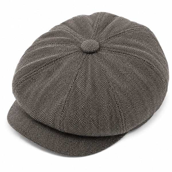 Casquette gavroche taille unique en tissu gris à chevrons - style rétro