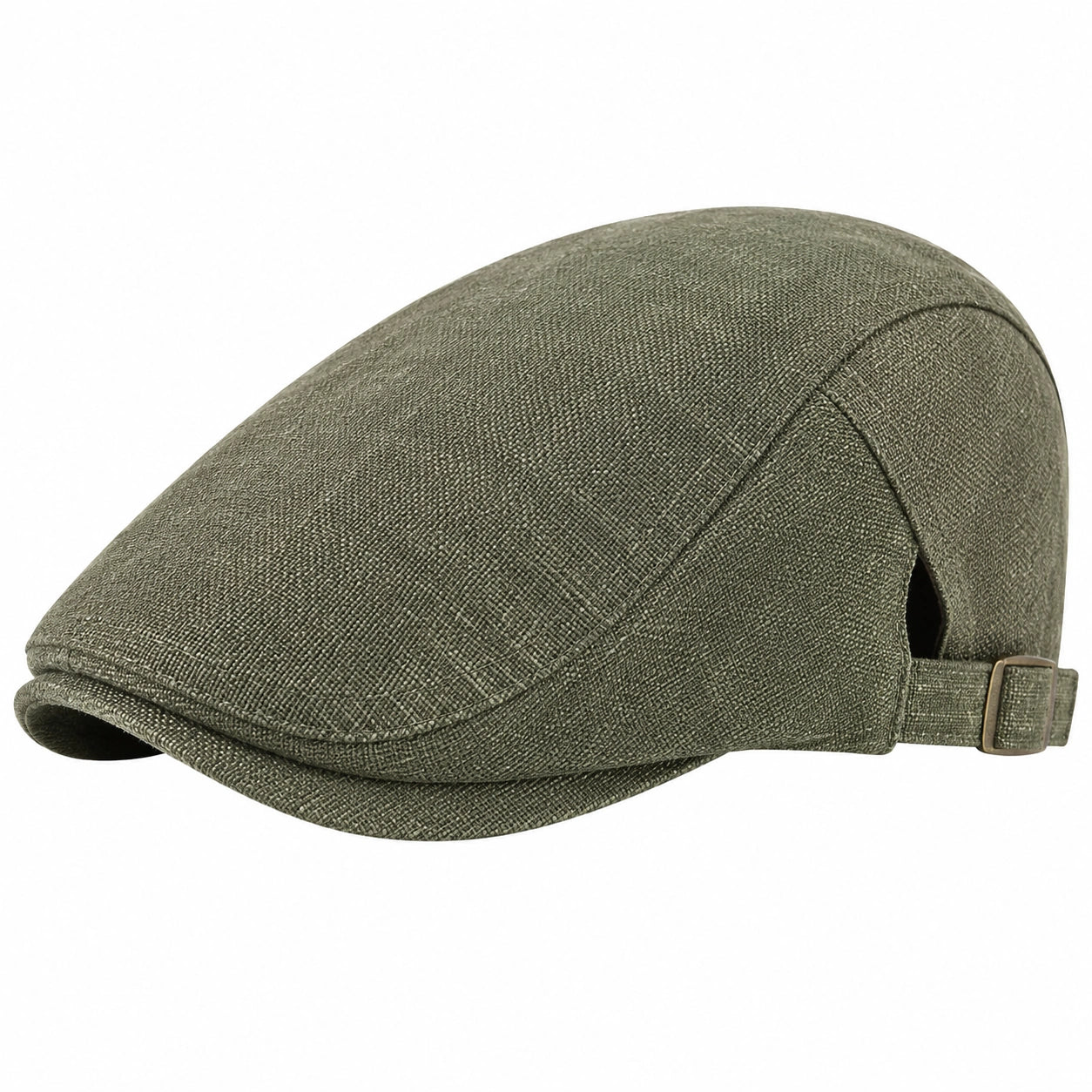 Casquette plate taille unique en tissu vert kaki ajustable style classique