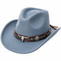 Chapeau cowboy taille unique bleu en textile effet feutre avec bande décorative style western