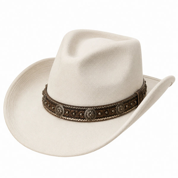 Chapeau cowboy taille unique textile ivoire à bande décorative style western