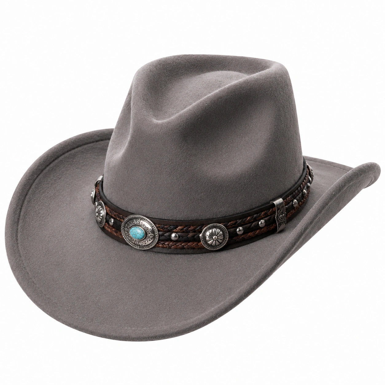 Chapeau cowboy taille unique gris en matière aspect suédé avec bande décorative