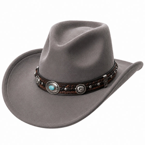 Chapeau cowboy taille unique gris en matière aspect suédé avec bande décorative