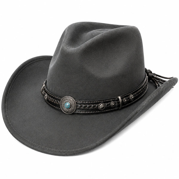 Chapeau cowboy taille unique gris anthracite aspect suédine à large bord décoratif
